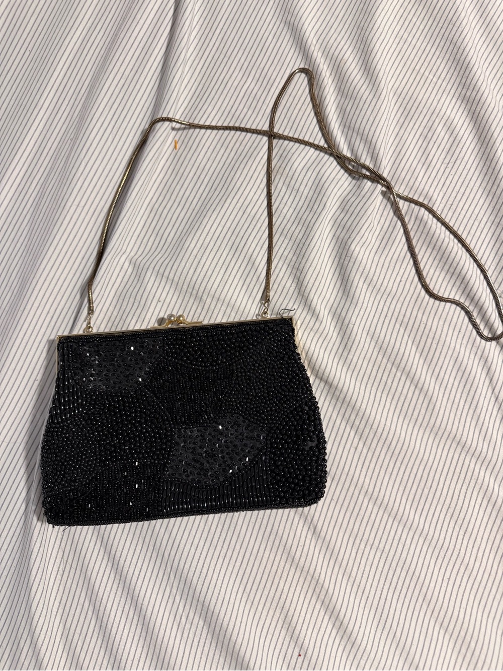 Bechamel Black Beaded Evening Wristlet with Gold Chain